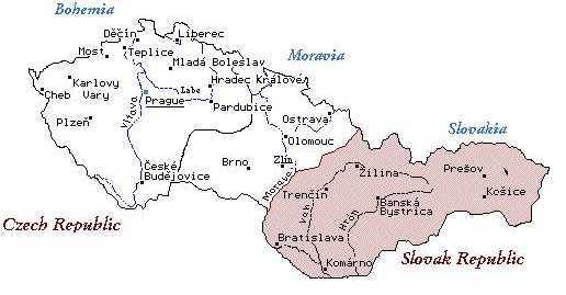 The map of the Czech  and Slovak Republic